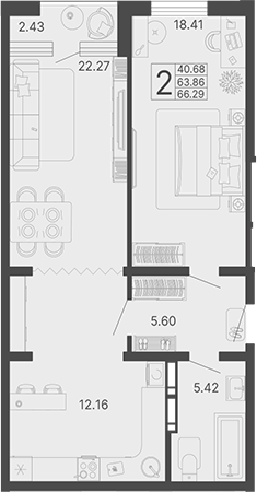 2-комн., 63.86 м², 7/19 этаж, ЖК «Светский лес»