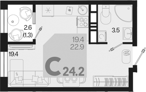 Студия, 22.9 м², 13/18 этаж, ЖК «Первое место»