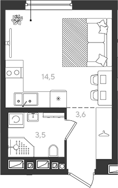 Студия, 21.6 м², 9/18 этаж, ЖК «Самолет»