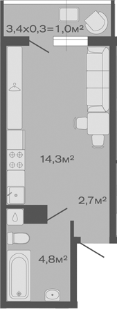 Продается 1-комн. квартира, 21.8 м²