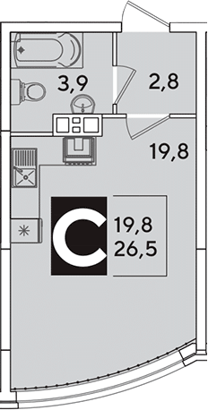 Студия, 26.5 м², 2/16 этаж, ЖК «Самолет»