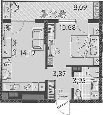 2-комн., 32.69 м², 4/9 этаж, ЖК «Друзья»