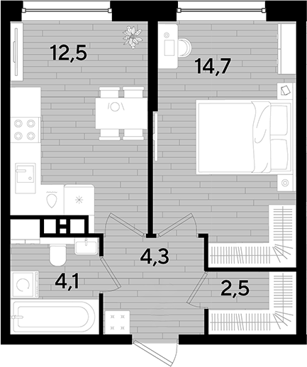 1-комн., 38.1 м², 5/16 этаж, ЖК «DОГМА ПАРК»