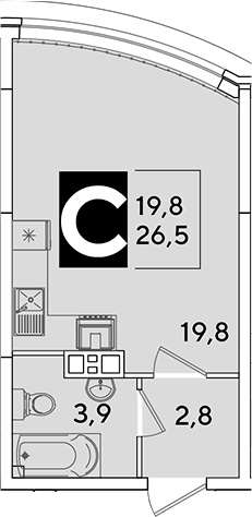Студия, 26.5 м², 9/16 этаж, ЖК «Самолет»
