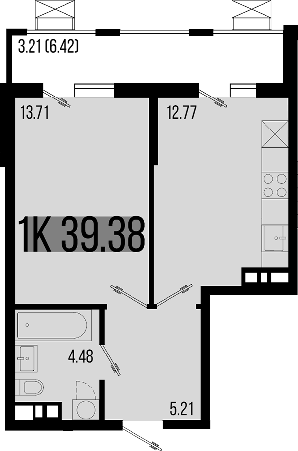 1-комн., 36.17 м², 1/8 этаж, ЖК «Цветной бульвар»