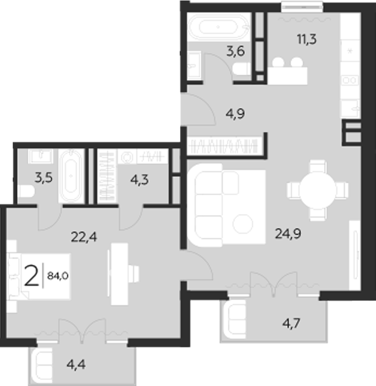 2-комн., 74.9 м², 4/4 этаж, ЖК «LeePrime Residences Polyana Sochi»
