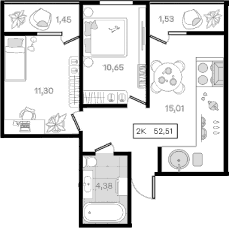 Продается 2-комн. квартира, 50.98 м²