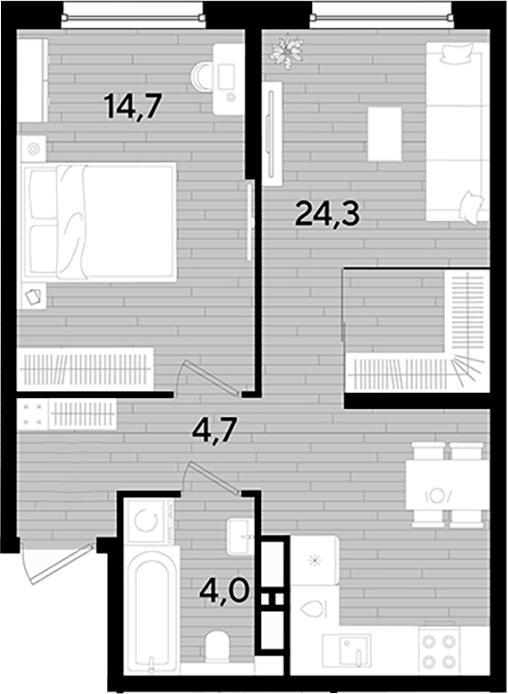 1-комн., 47.7 м², 14/16 этаж, ЖК «DОГМА ПАРК»
