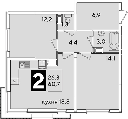 Продается 3-комн. квартира, 60.7 м²