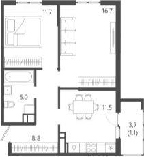 2-комн., 53.7 м², 19/24 этаж, ЖК «Все Свои VIP»