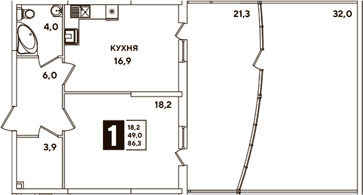 2-комн., 49 м², 2/16 этаж, ЖК «Самолет»