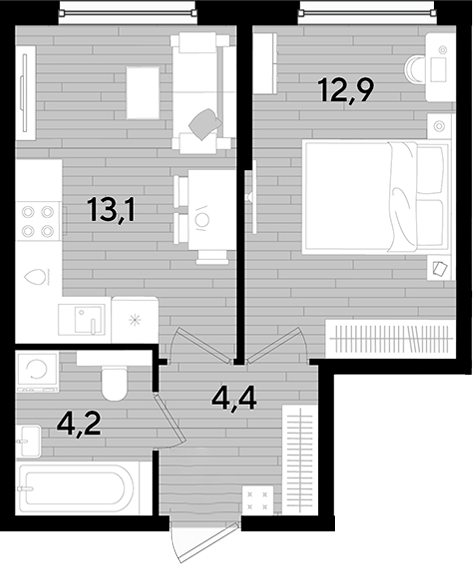 1-комн., 34.6 м², 2/16 этаж, ЖК «DОГМА ПАРК»