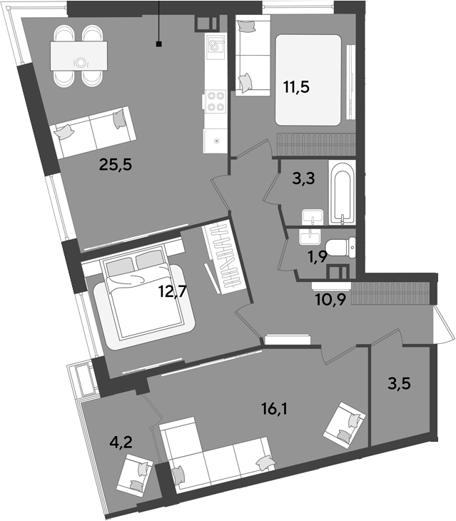 4+ комнаты, 85.4 м², 7/18 этаж, ЖК «Парк Победы»