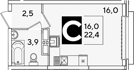 Продается 1-комн. квартира, 22.4 м²