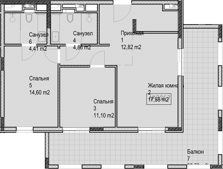 2-комн., 65.37 м², 2/4 этаж, ЖК «Гостиничный комплекс Николай 1»