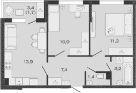 2-комн., 48 м², 4/4 этаж, ЖК «Дзенпарк»