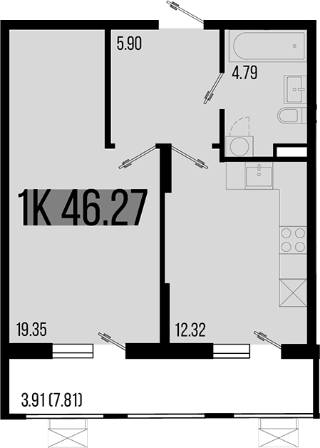 Продается 1-комн. квартира, 42.36 м²