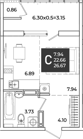 Продается 1-комн. квартира, 22.66 м²