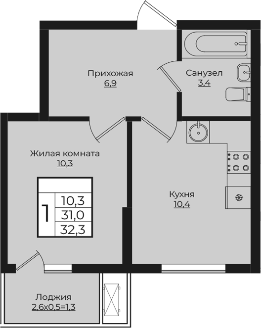1-комн., 31 м², 7/7 этаж, ЖК «Европа-Сити»