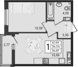 Продается 1-комн. квартира, 34.04 м²