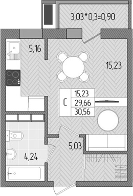 Студия, 29.66 м², 3/8 этаж, ЖК «Сады у моря»