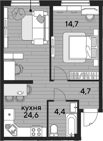 1-комн., 48.4 м², 2/16 этаж, ЖК «DОГМА ПАРК»