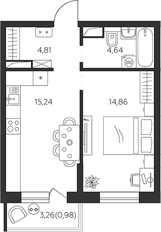 1-комн., 39.55 м², 6/9 этаж, ЖК «К24»