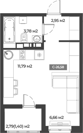 Студия, 25.18 м², 5/5 этаж, ЖК «Соловей»