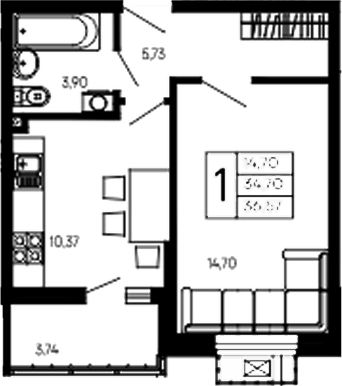 Продается 1-комн. квартира, 34.7 м²