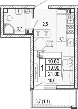 Студия, 19.9 м², 14/17 этаж, ЖК «Лестория»