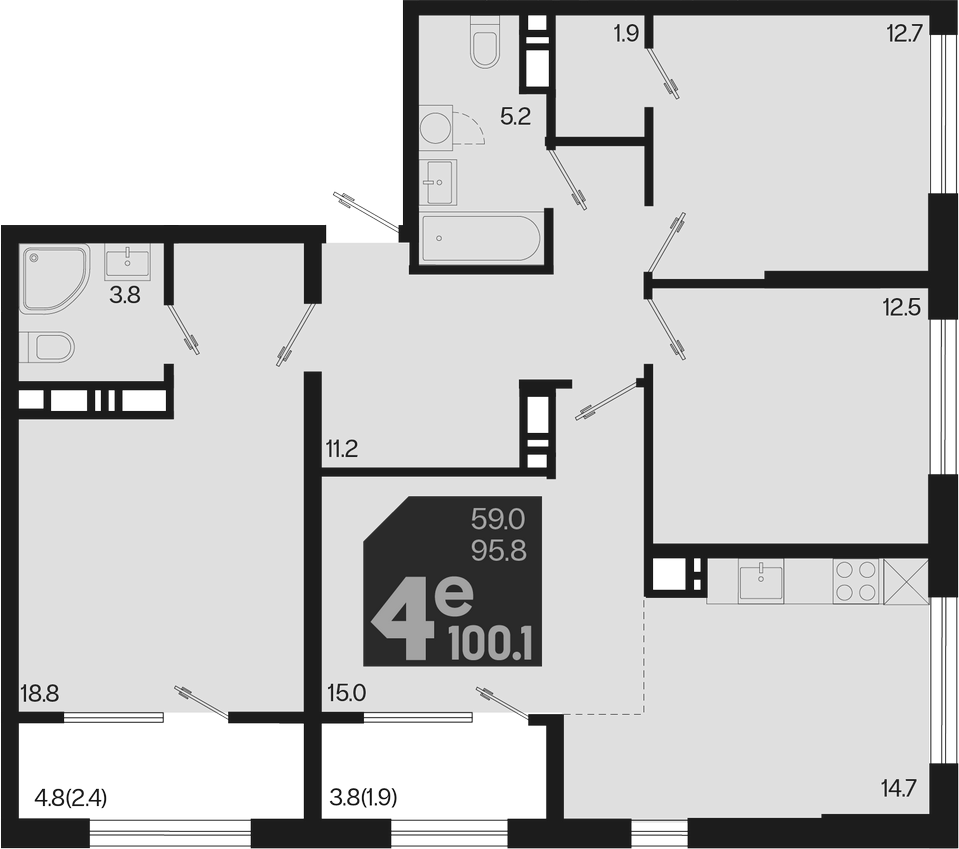 4+ комнаты, 95.8 м², 9/9 этаж, ЖК «Первое место»