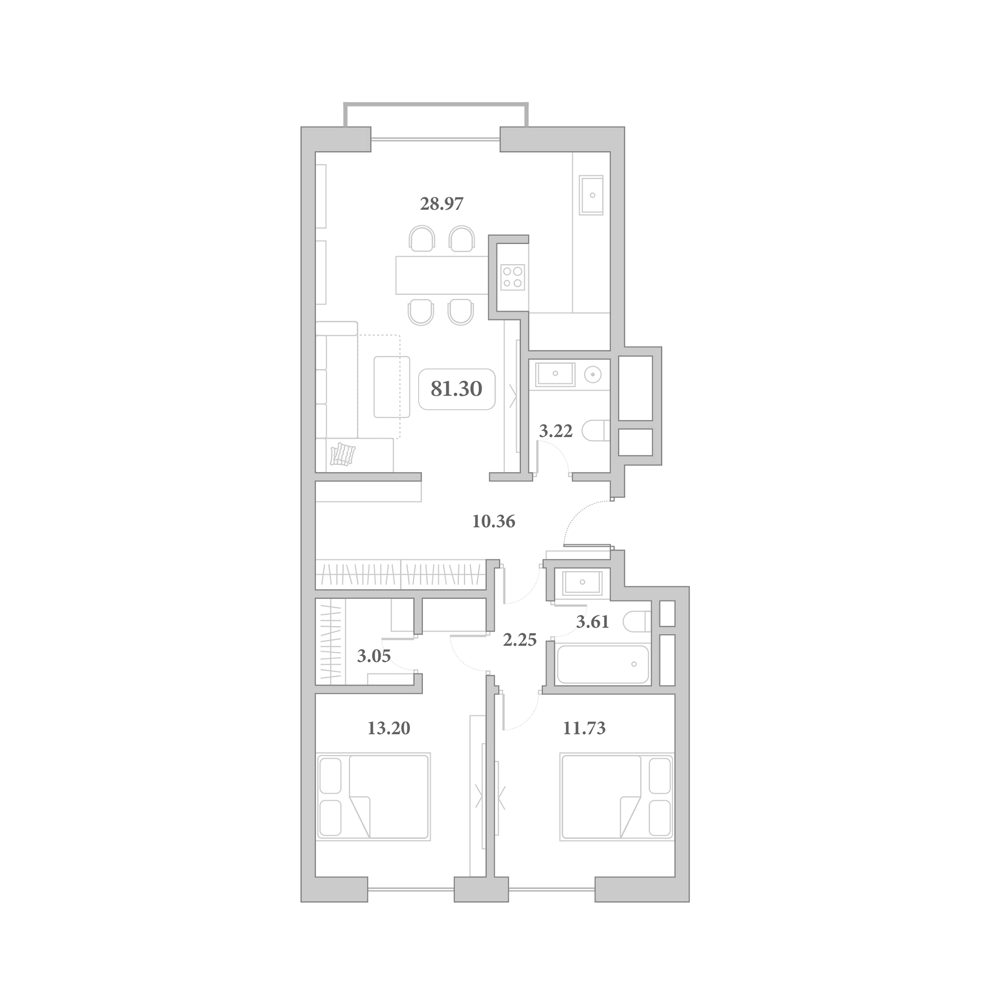 3-комн., 79.1 м², 3/7 этаж, ЖК «Граф Толстой»