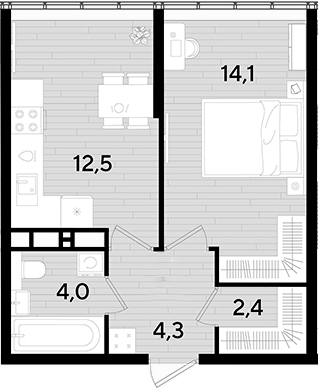 1-комн., 37.3 м², 15/16 этаж, ЖК «DОГМА ПАРК»