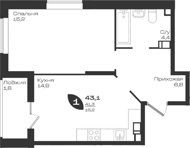 Продается 1-комн. квартира, 41.3 м²