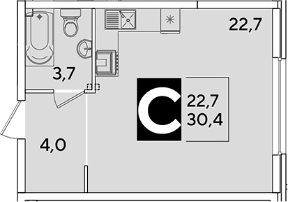 Студия, 30.4 м², 2/16 этаж, ЖК «Самолет»