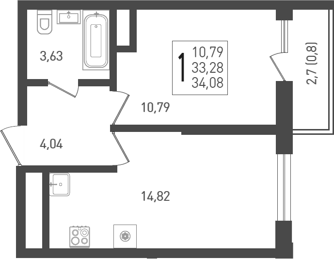 Продается 1-комн. квартира, 34.4 м²