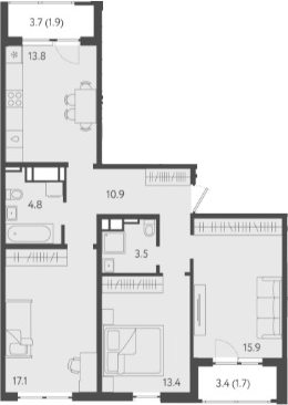 3-комн., 79.4 м², 22/24 этаж, ЖК «Все Свои VIP»