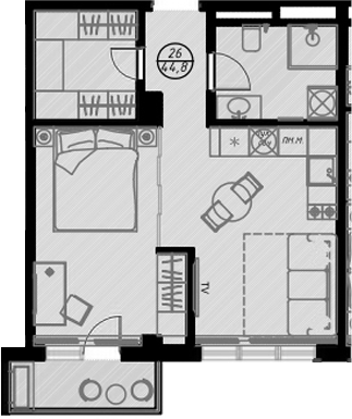 Студия, 41.5 м², 3/7 этаж, ЖК «Оливия»