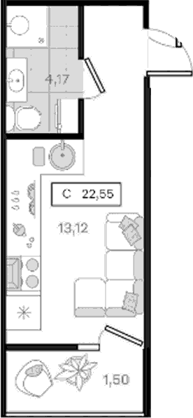 Студия, 21.05 м², 6/8 этаж, ЖК «История 3»