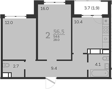 Продается 2-комн. квартира, 53.6 м²