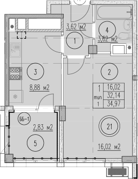 1-комн., 32.14 м², 4/10 этаж, ЖК «Agoy Park Residence by Lavicon»