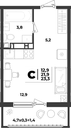 Продается 1-комн. квартира, 21.9 м²