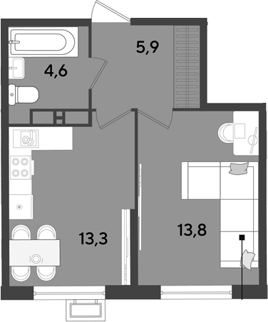 1-комн., 37.6 м², 11/18 этаж, ЖК «Парк Победы»
