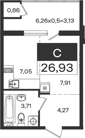 Студия, 23.8 м², 2/18 этаж, ЖК «Образцово»