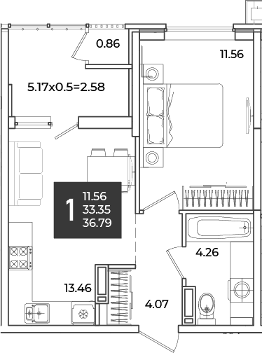 Продается 1-комн. квартира, 33.35 м²