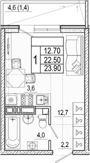 Студия, 22.5 м², 2/17 этаж, ЖК «Лестория»