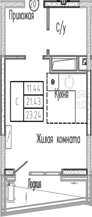 Студия, 21.36 м², 11/12 этаж, ЖК «Sun Hills Ольгинка»