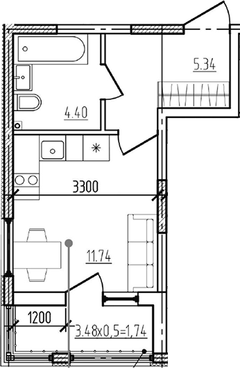 Студия, 21.48 м², 1/9 этаж, ЖК «Моренуар»