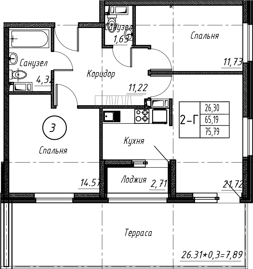 Продается 3-комн. квартира, 66.38 м²