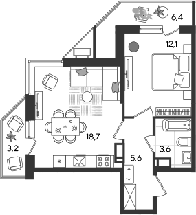 2-комн., 40 м², 19/24 этаж, ЖК «Рекорд»
